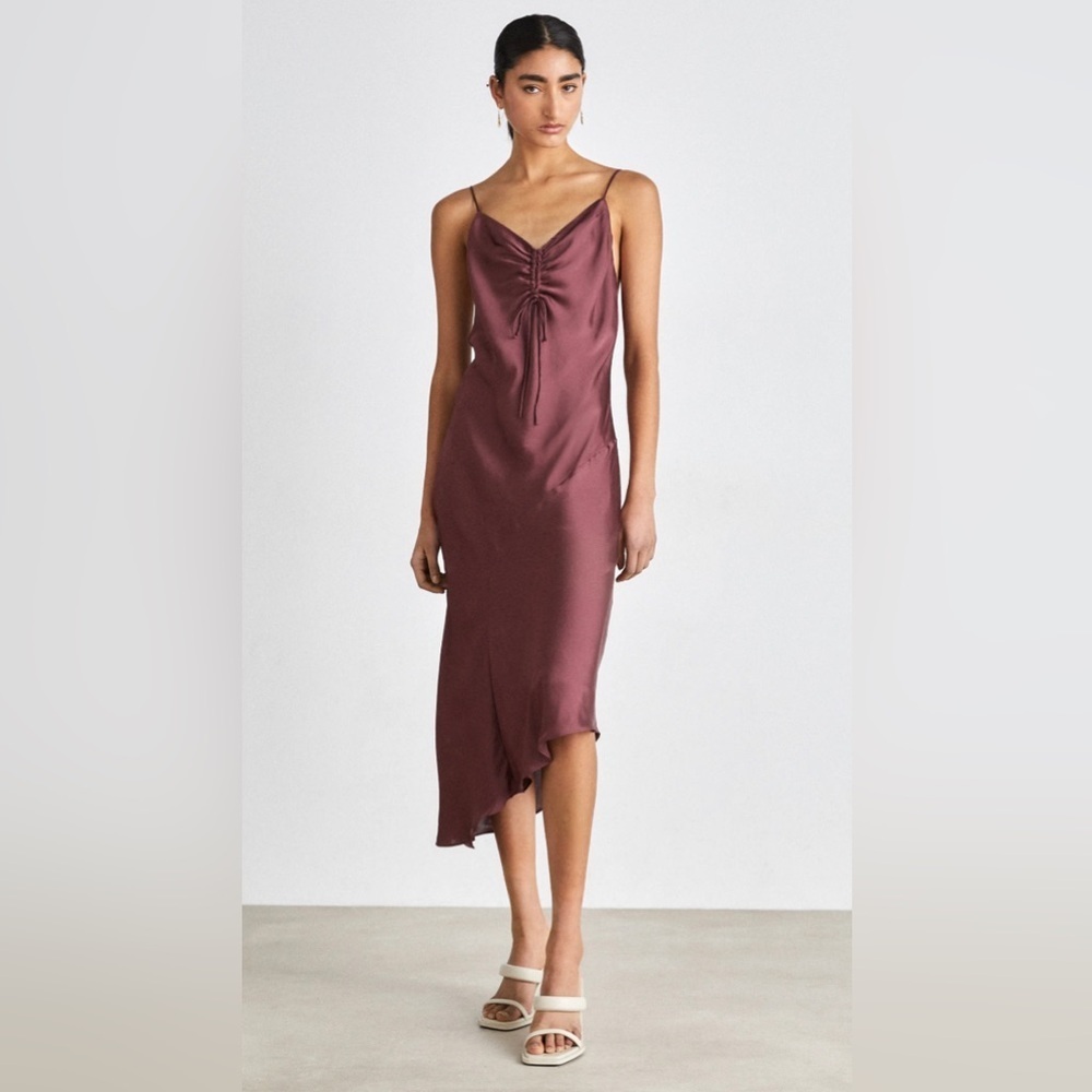 🆕 AllSaints ‘Alexia’ v neck asymmetrical drawstring slip dress.